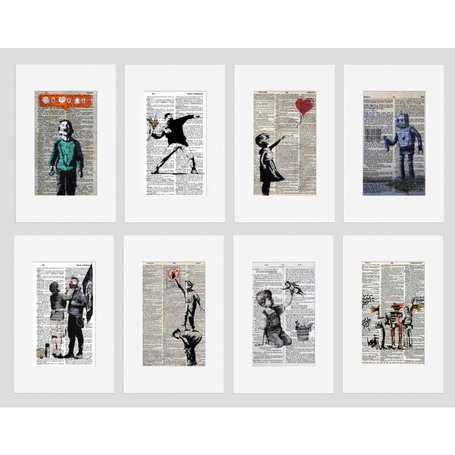 8枚セット!Dictionary frames【Banksy×バンクシー】辞書/辞典/フレームなし/ストリートアート/デザイン/白/ホワイト/マット付のみ/white-1 | 