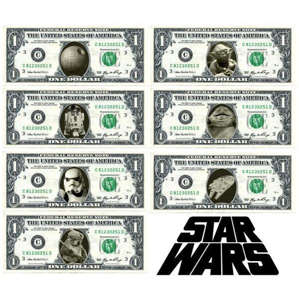スターウォーズ 1ドル紙幣 米ドル紙幣 10枚 額入 入手困難 レア 人気映画!STAR WARS/スター・ウォーズ本物米国公認1ドル札15枚セット
