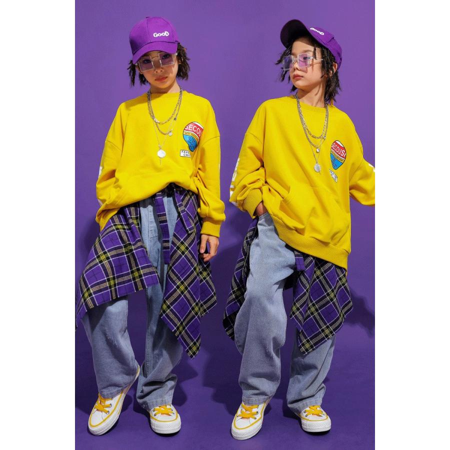 キッズ ダンス衣装 ヒップホップ 100 本物保証 セットアップ チェック柄 Hiphop 長袖 巻きスカート トップス 男の子 韓国 かっこいい 子供服 ズボン ジーンズ 白 女の子