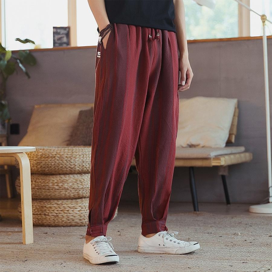 サルエルパンツ 毎週更新 メンズ ハロンパンツ ストライプ リネンパンツ チノパン ハーレムパンツ ジョガーパンツ 涼しい 薄手 美脚 大きいサイズ カジュアル
