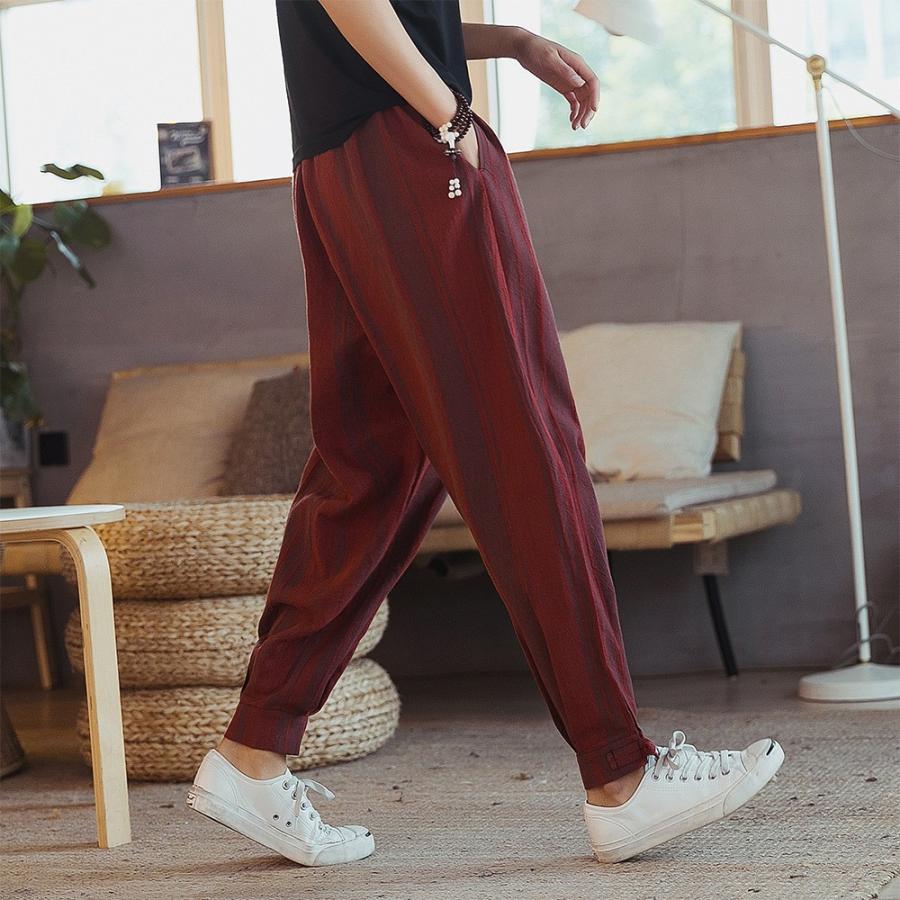 97 Off サルエルパンツ メンズ ハロンパンツ ストライプ リネンパンツ チノパン ハーレムパンツ ジョガーパンツ 薄手 カジュアル 大きいサイズ 美脚 涼しい Avmap Gr