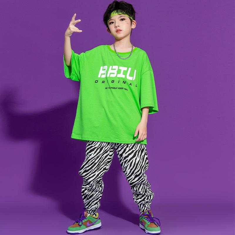 264円 再販ご予約限定送料無料 ダンス衣装 キッズ Hiphop ヒップホップ 男の子 女の子 グリーン トップス ゼブラパターン パンツ 韓国 かっこいい 練習着 おしゃれ へそ出し