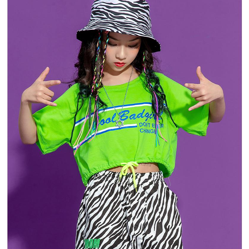 新品 送料無料 ダンス衣装 キッズ Hiphop ヒップホップ 男の子 女の子 グリーン トップス ゼブラパターン パンツ 韓国 かっこいい 練習着 おしゃれ へそ出し Materialworldblog Com