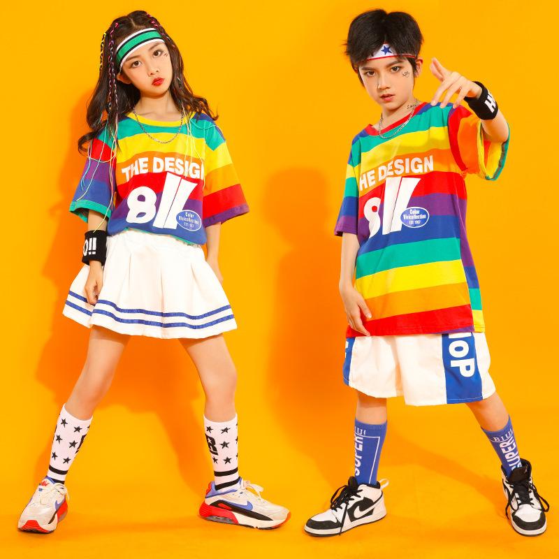 派手 キッズ ダンス 衣装 ヒップホップ 子供服 虹色 トップス パンツ チア チアガール スカート ストリート カジュアル 演出 個性的 男の子 女の子 21mmql コーティーヤ 通販 Yahoo ショッピング