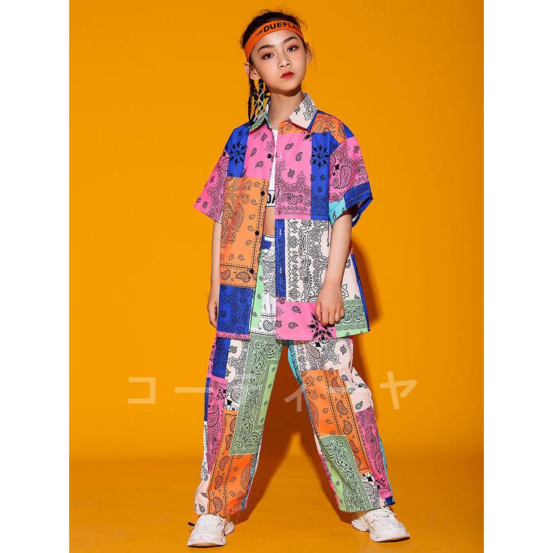 クーポン対象外 キッズダンス衣装 シャツ ヒップホップ ペイズリー柄 トップス 派手 子供服 キッズ ダンス 衣装 かっこいい 男の子 女の子 発表会 演出服 舞台服 Materialworldblog Com