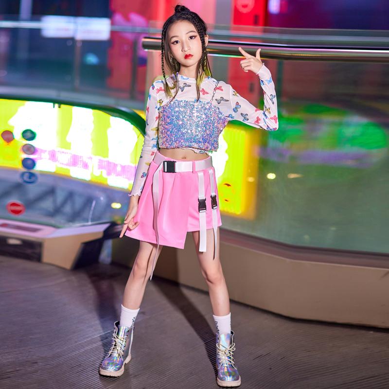 キッズダンス衣装 ヒップホップ 女の子 ステージ衣装 ダンス衣装 韓国子供服 Hiphop 応援団 ジャズダンスチアリーダー 衣装 練習着 セット 団体服 ピンク 出荷