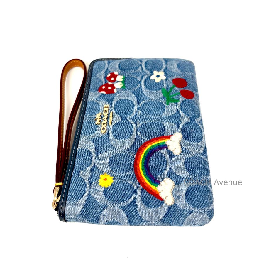 完売アイテム COACH CDF35 コーナージップ リストレット シグネチャー デニム ポーチ 送料無料 日本未入荷 アウトレット_2
