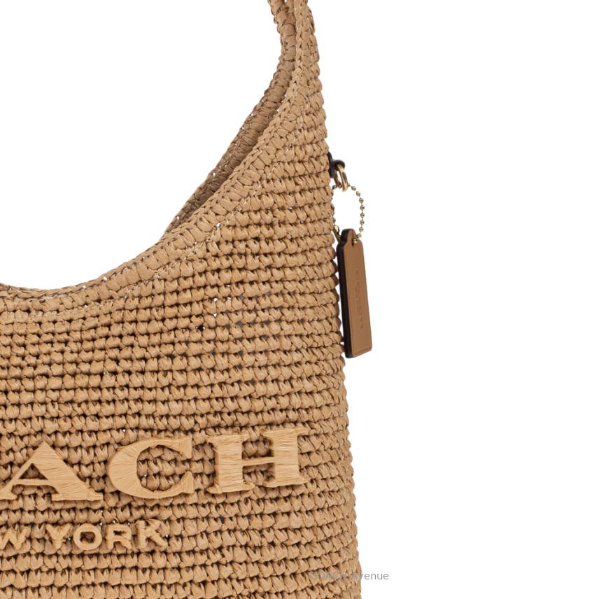 人気カラー✨COACH コーチ ストロー かごバッグ ベージュ ロゴチャーム付 COACH（コーチ） バッグ ストロー スムースレザー かごバッグ ロゴ