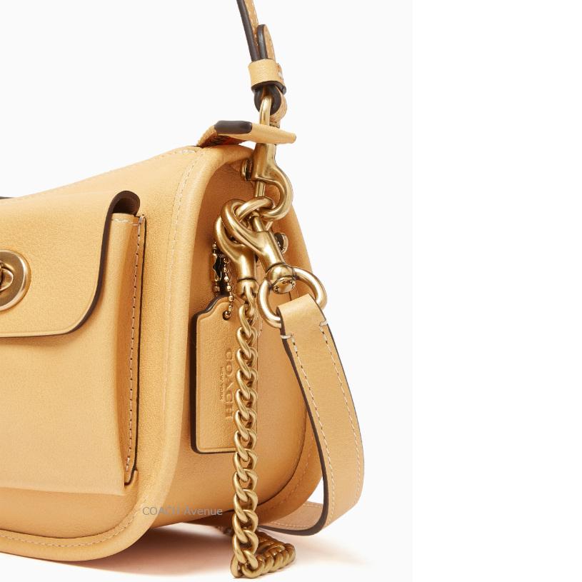 コーチ COACH CDZ20 ツイン ターンロック ウェイバリー バッグ バニラ イエロー 黄色 レザー 肩がけ ショルダー クロスボディ 斜め掛け 3way 正規店 送料無料の画像