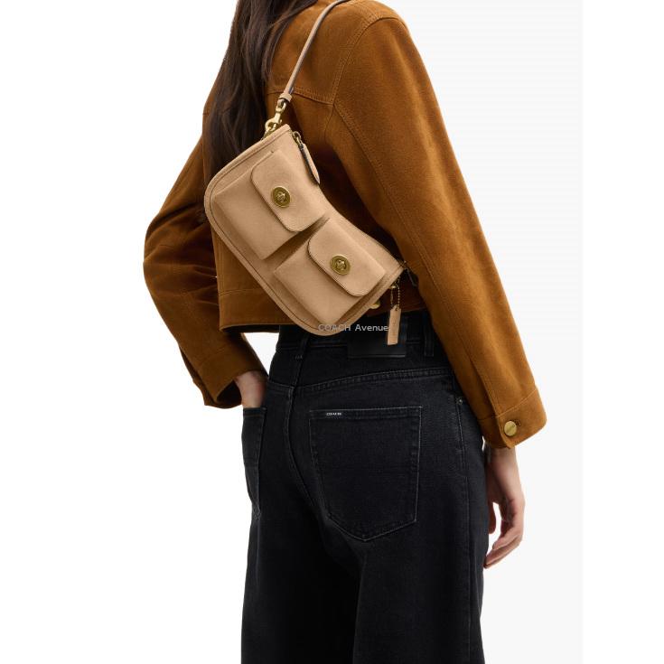 コーチ COACH CEA86 ツイン ターンロック スエード ウェイバリー バッグ ソウル ベージュ 肩がけ ショルダー クロスボディ 斜め掛け 3way 正規店 送料無料の画像