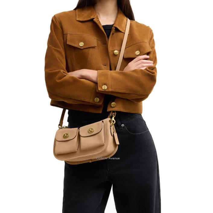 コーチ COACH CEA86 ツイン ターンロック スエード ウェイバリー バッグ ソウル ベージュ 肩がけ ショルダー クロスボディ 斜め掛け 3way 正規店 送料無料の画像