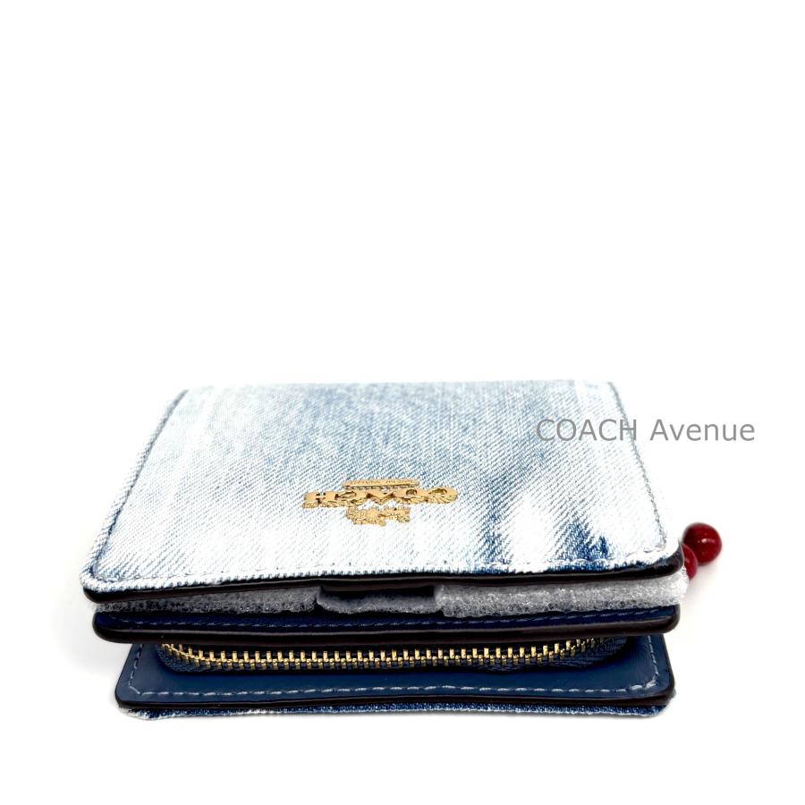 人気のデニムが可愛い コーチ COACH CEC35 スナップ ウォレット ラブド デニム チャーム スモール ウォレット アウトレット 折りたたみ財布 送料無料の画像
