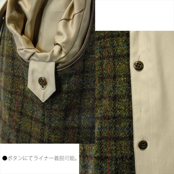 限定1着】ハリスツイード チェック柄ライナー着脱OK トレンチコート