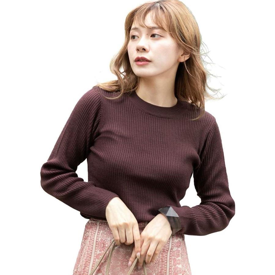 アドティエプチハイネックニット 魅力的な価格 リブニット 薄手 シンプル 長袖 ブラウンf 冬 秋 トップス レディース