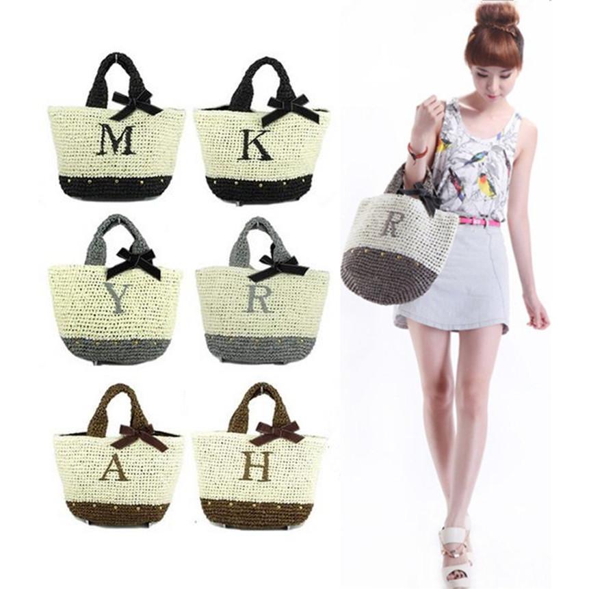 Initial Paper Bag ペーパー バッグ英語文字 イニシャル 草編みかごバッグ 夏 海 ビーチ トートバッグ バッグ Zmb Cobalt Shop 通販 Yahoo ショッピング