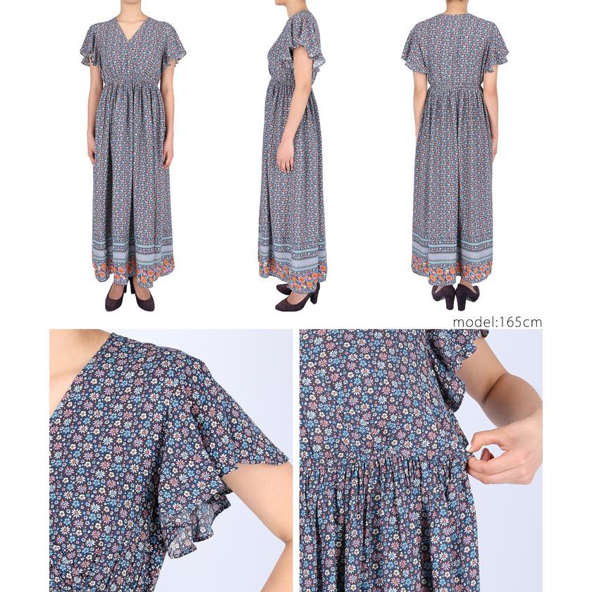 メール便不可 ワンピース レディース フレアスリーブ 袖フレア 半袖 花柄 カシュクール Aライン ロング丈 マキシ丈 とろみ ss Coca コカ 16 02 Coca 通販 Yahoo ショッピング