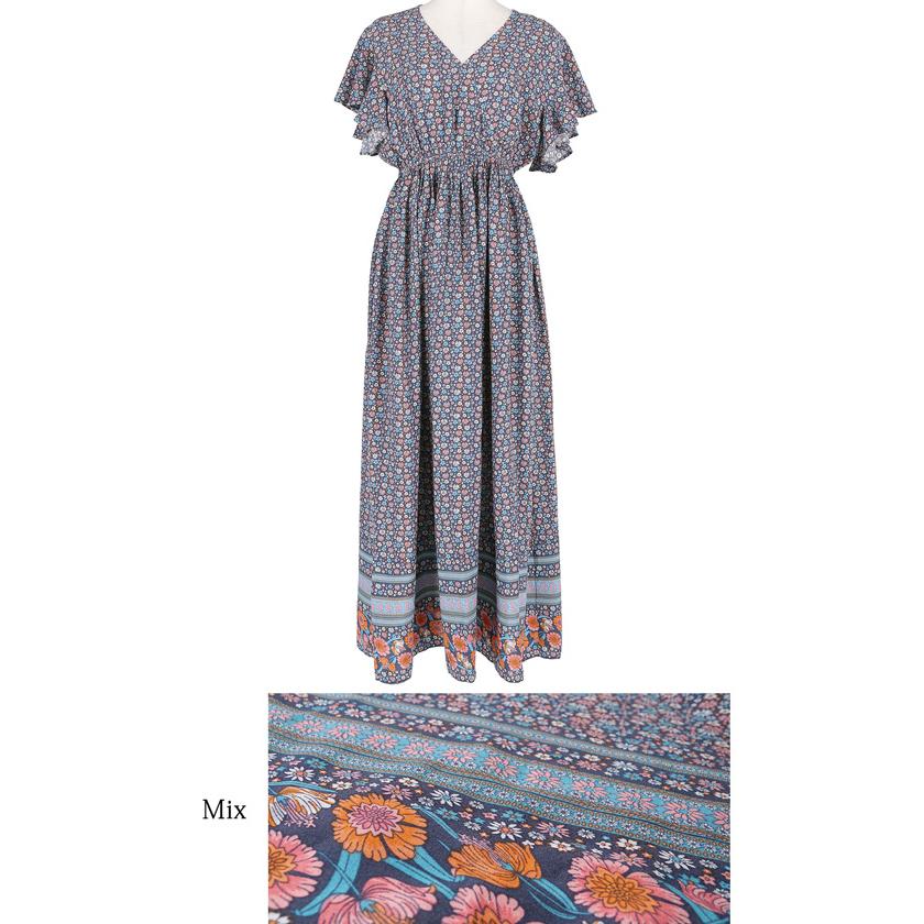 メール便不可 ワンピース レディース フレアスリーブ 袖フレア 半袖 花柄 カシュクール Aライン ロング丈 マキシ丈 とろみ ss Coca コカ 16 02 Coca 通販 Yahoo ショッピング