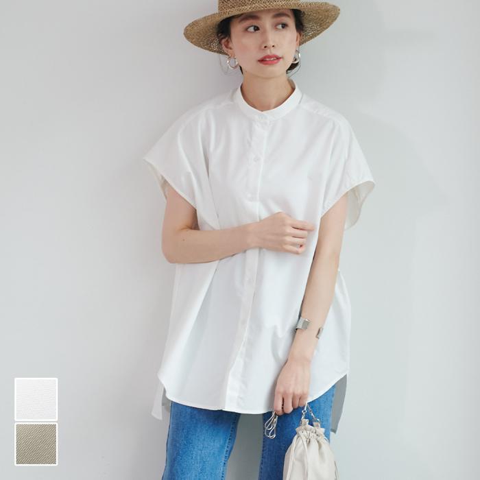 メール便可 シャツ レディース 半袖 キャップスリーブ ノースリーブ スタンドカラー サイドスリット テールカット 無地 ss Coc 16 01 Coca 通販 Yahoo ショッピング
