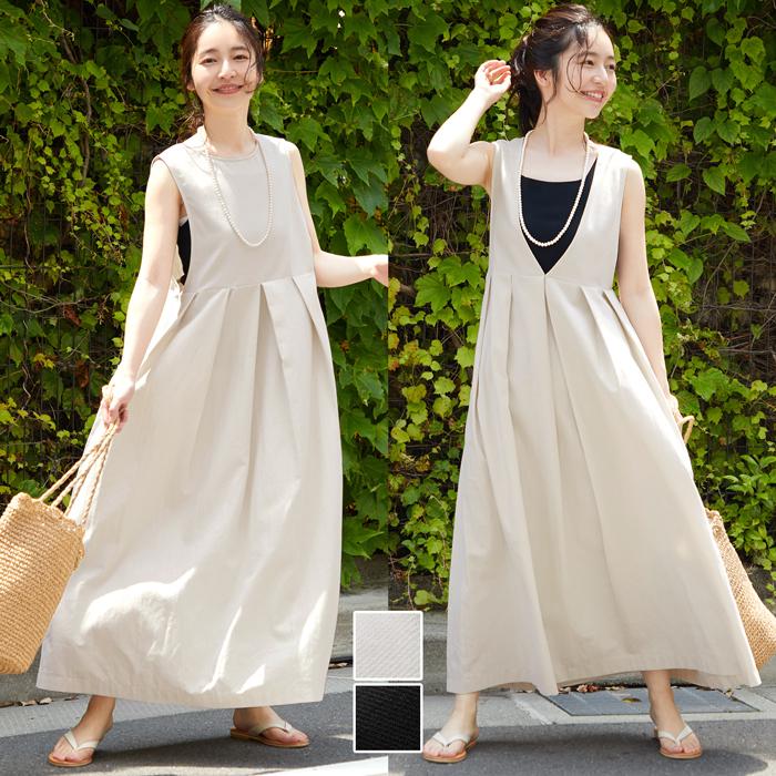 ワンピース レディース 前後2way Vネック クルーネック ノースリーブ ジャンパースカート プリーツ 無地 メール便不可 16 01 Coca 通販 Yahoo ショッピング