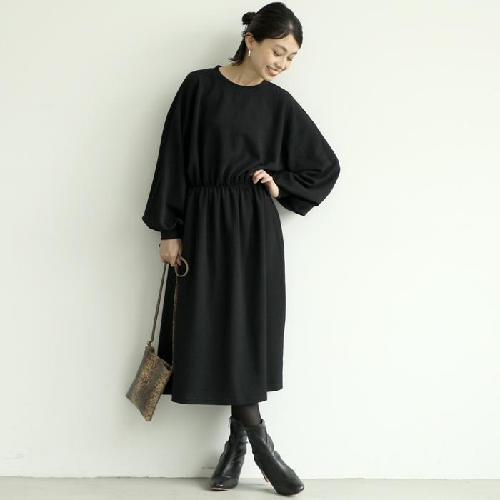 ワンピース レディース エンボス加工 バルーンスリーブ フレア Aライン ブラウジング 長袖 ミモレ丈 無地 aw Coca コカ メール便不可 Coca コカ 16 02 Coca 通販 Yahoo ショッピング