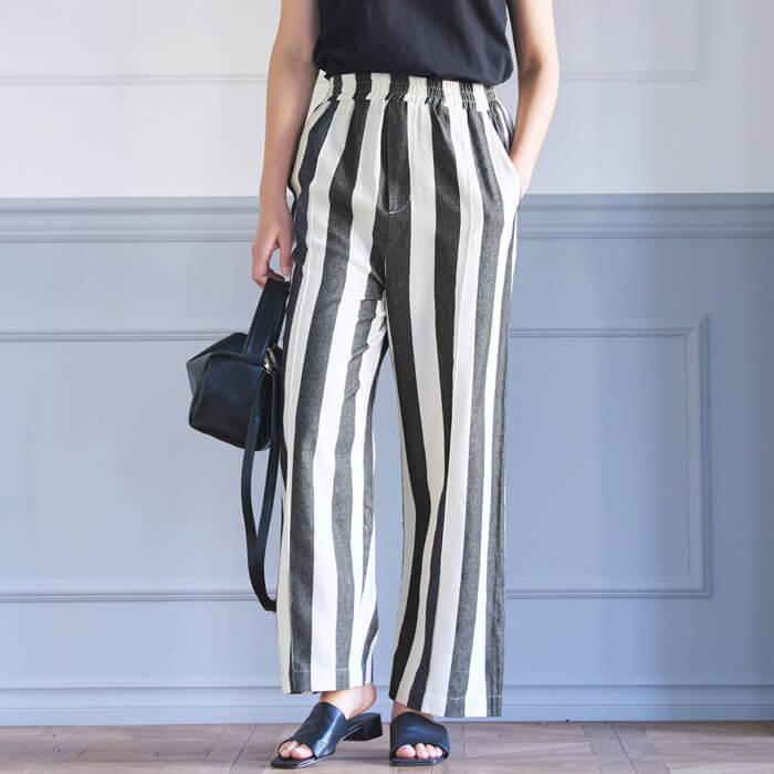ワイドパンツ レディース 太ストライプ 薄手 リラックスパンツ リネンライク ウエストゴム ポケット メール便可 22ss Coca コカ 16 04 Coca 通販 Yahoo ショッピング