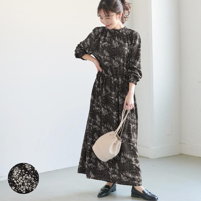 ワンピース レディース 花柄 ドレス バックリボン ウエストゴム ギャザー フレア ロング丈 ミモレ丈 長袖 メール便不可値下げ 32 21円 aw Coca コカ 26 01 Coca 通販 Yahoo ショッピング