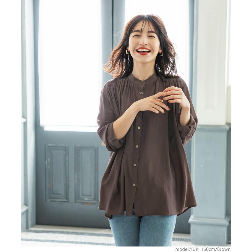 ブラウス レディース Aライン スタンドカラー バンドカラー ノーカラー ロングスリーブ トップス シンプル 長袖 無地 メール便可 21aw 26 05 Coca 通販 Yahoo ショッピング