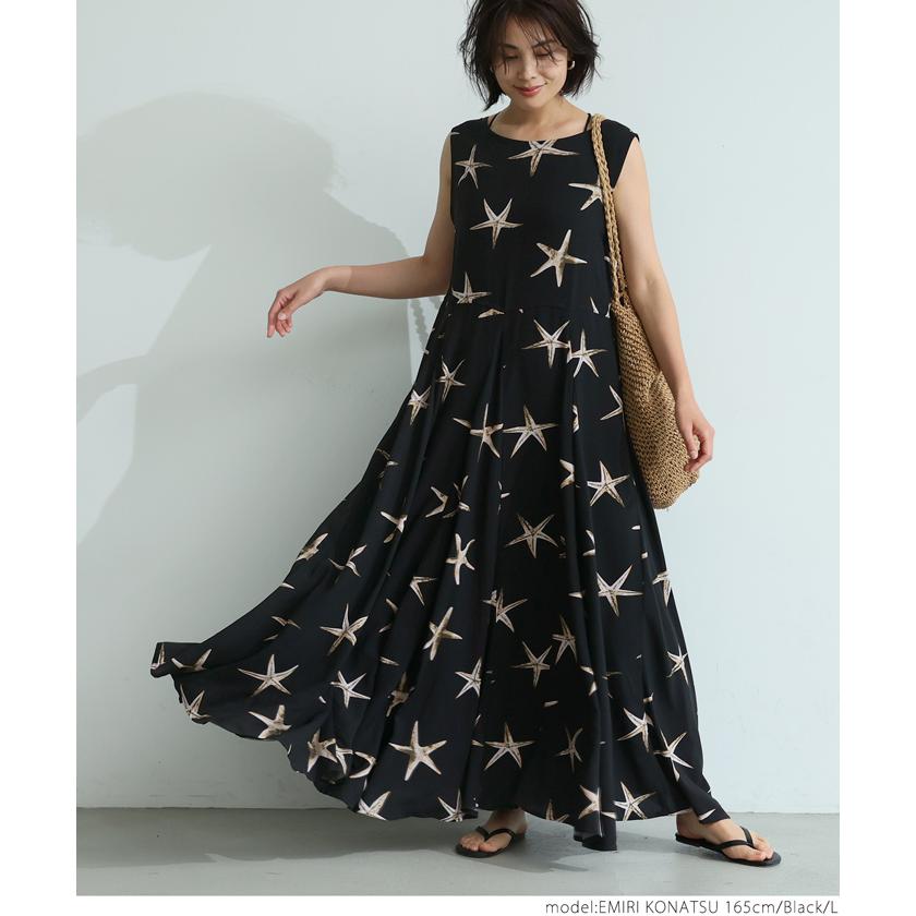 ワンピース レディース ヒトデワンピース ヒトデ柄 前後2way ノースリーブ ロング丈 クルーネック メール便不可 22ss Coca コカ 26 13 Coca 通販 Yahoo ショッピング