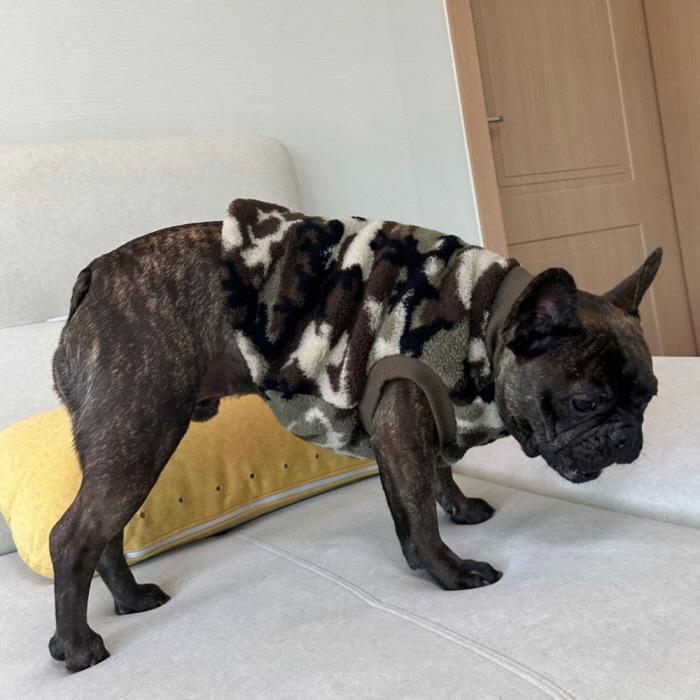 フレブル 服 フレンチブルドッグ 2XL 迷彩柄 フリース 袖なし Tシャツ