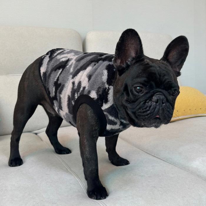 フレブル 服 フレンチブルドッグ 4XL 迷彩柄 フリース 袖なし Tシャツ