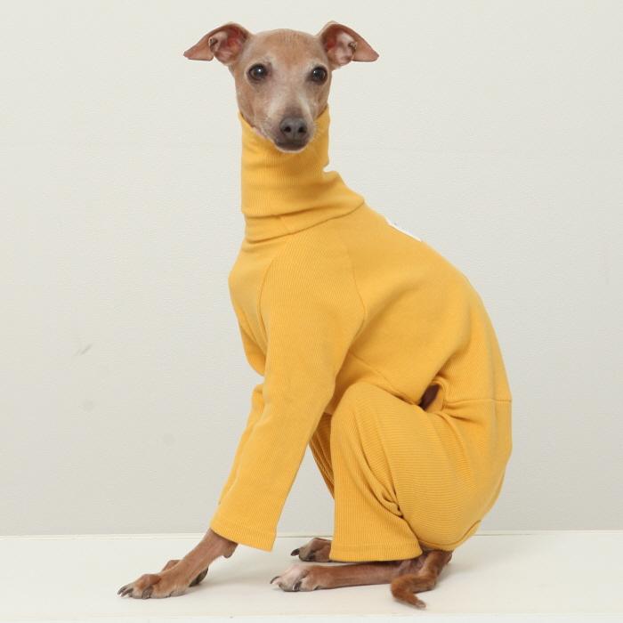 黄色袖のロンパース　イタグレ服　犬服　ハンドメイド ベドリントンテリア 服 リブ地ロンパース 春 夏 秋 冬 ウィペット服