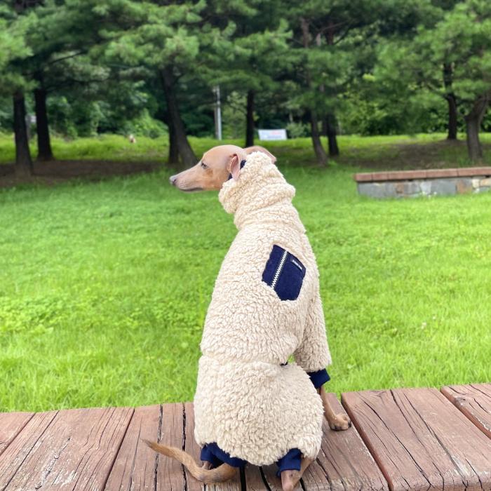 イタグレ服 もこもこ ボア ポケット フリース ロンパース つなぎ 小型