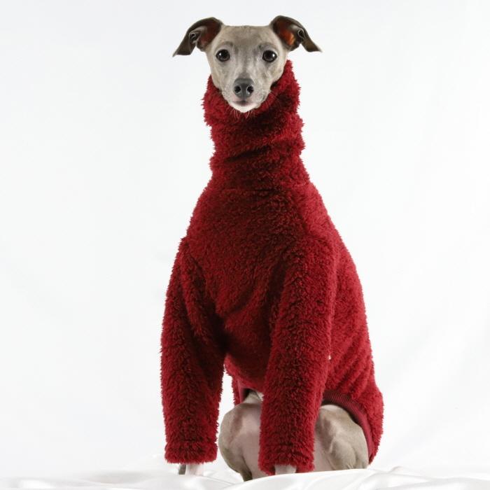 ベドリントンテリア服 もこもこ ボア 無地 長袖 Tシャツ 中型犬