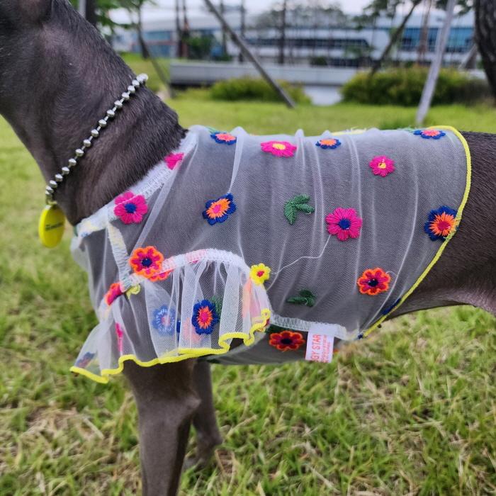 イタグレ服 シースルー 花柄 刺繍 チュール フリル ブラウス 小型犬