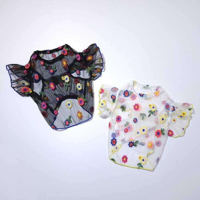 イタグレ服 シースルー 花柄 刺繍 チュール フリル ブラウス S M L XL 2XL 3XL 小型犬 中型犬 大型犬 春 夏 doggystar ドッギースター |  | 03