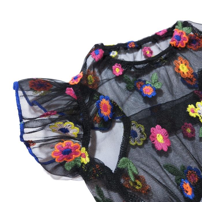イタグレ服 シースルー 花柄 刺繍 チュール フリル ブラウス 小型犬