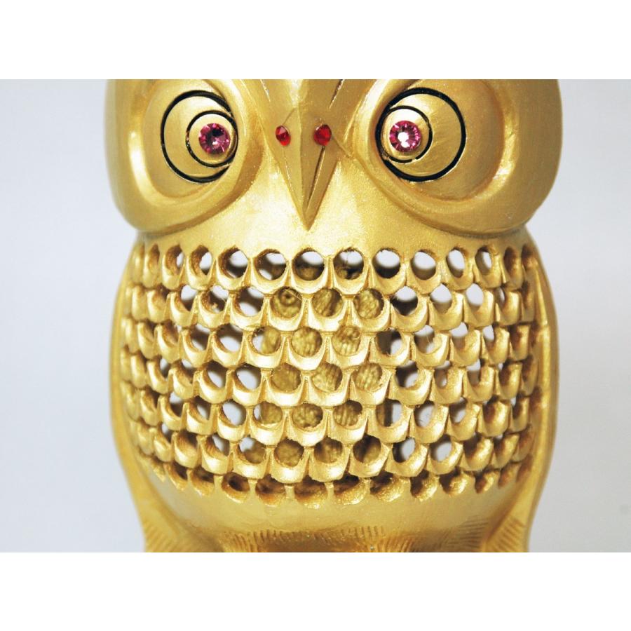 金色 銀色 フクロウ 置物 二重透かし彫り 彫刻 縁起物 桐箱入り