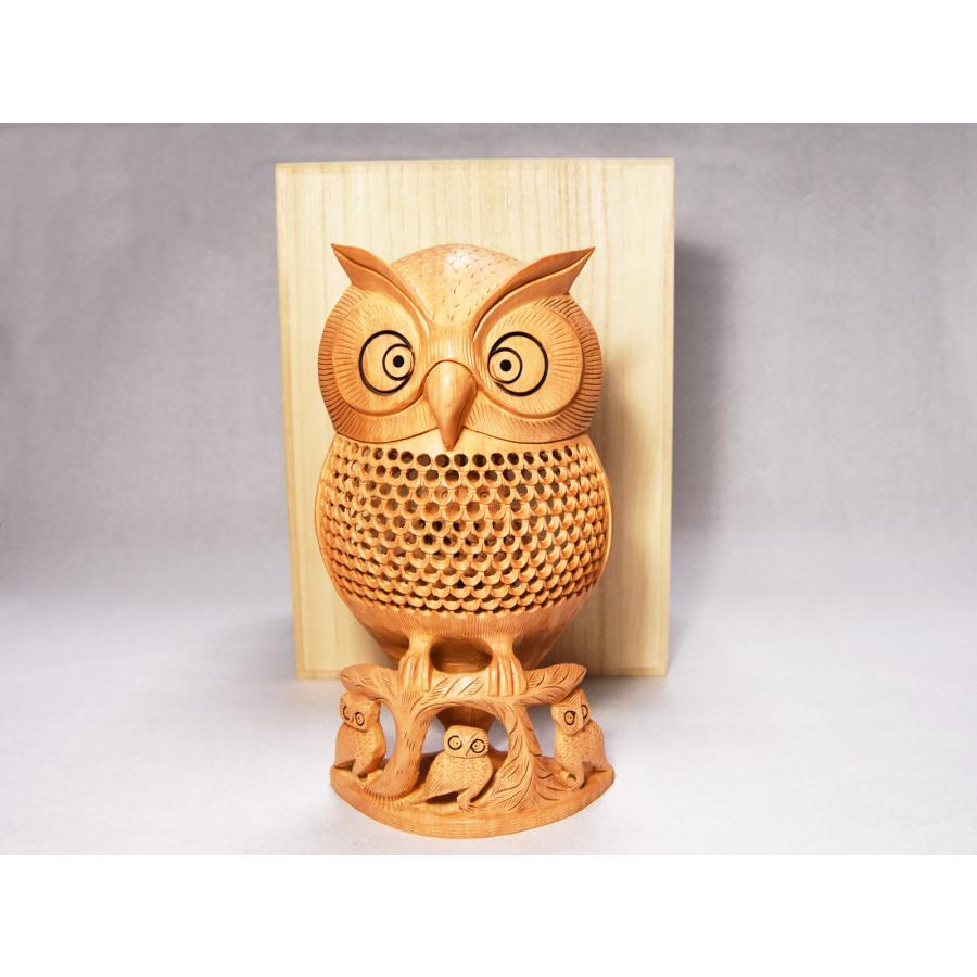 フクロウ 置物 木彫り 三重透かし彫り ふくろう 縁起物 大サイズ フクロウ 置物 木彫り 三重透かし彫り ふくろう 縁起物 大サイズ