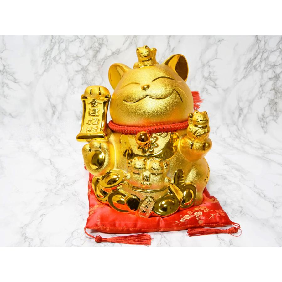 招き猫 置物 金猫 子福猫 陶磁器 縁起物 金運 商売繁盛 招福