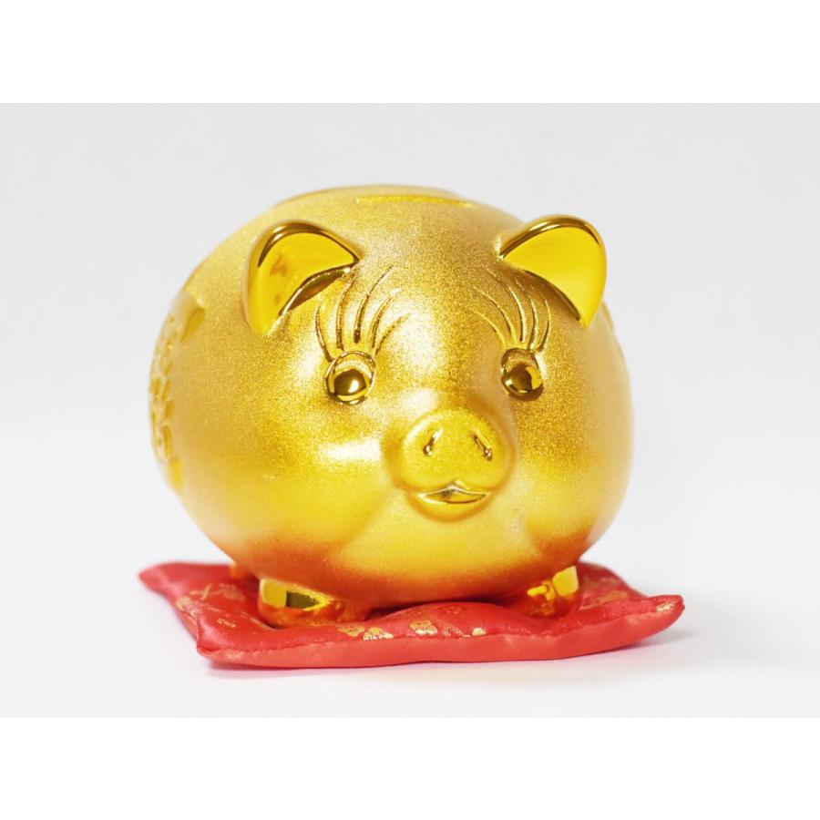 金豚 置物 貯金箱 黄金 ブタ 亥年 陶磁器 金運 赤座布団付 金豚 置物 貯金箱 黄金 ブタ 亥年 陶磁器 金運 赤座布団付