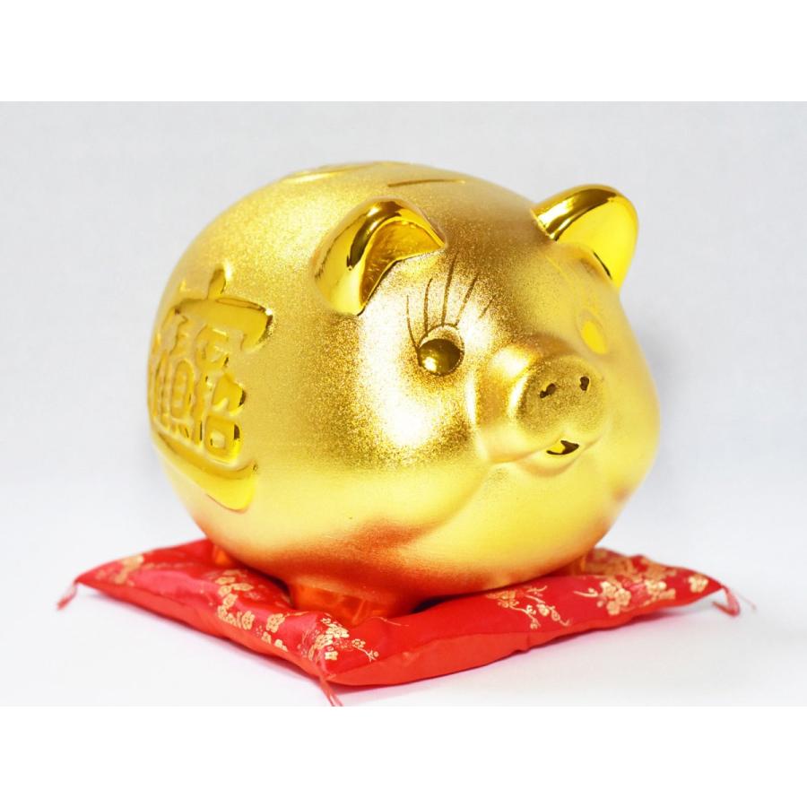 金豚 特大サイズ 置物 貯金箱 黄金 ブタ 亥年 陶磁器 金運 赤座布団付