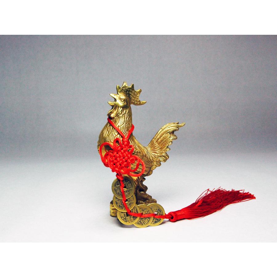 酉 金 トリ 置物 鶏 干支 五帝銭付き 風水 金運 黄銅製 : コッキー