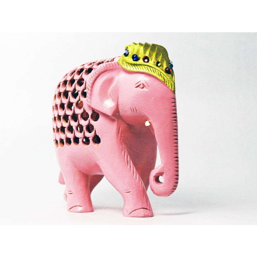 幸せを運ぶピンクのゾウさん 置物 象 ピンク ゾウ 木彫り 幸運