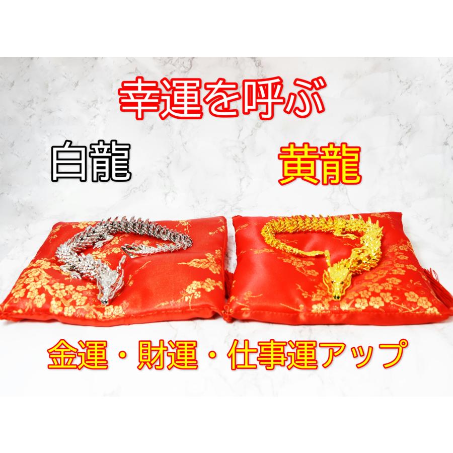 干支 辰年 龍 竜 風水 置物 白龍 黄龍 セット 五爪龍 黄銅製 赤座布団