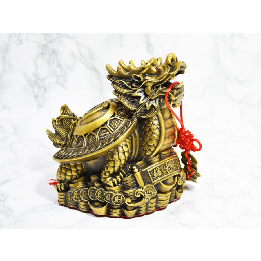 龍亀 風水 ロングイ 銅製 置物 八卦 大サイズ 銅杯 十帝銭付き 招財 金