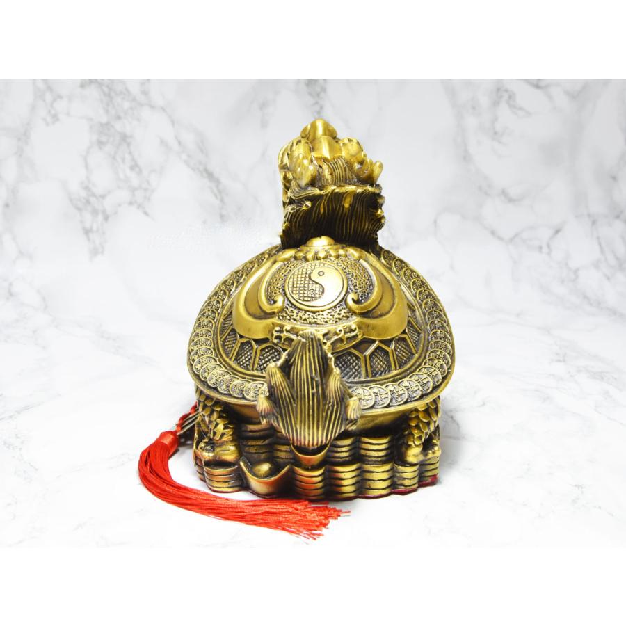 龍亀 風水 ロングイ 銅製 置物 八卦 大サイズ 銅杯 十帝銭付き 招財 金