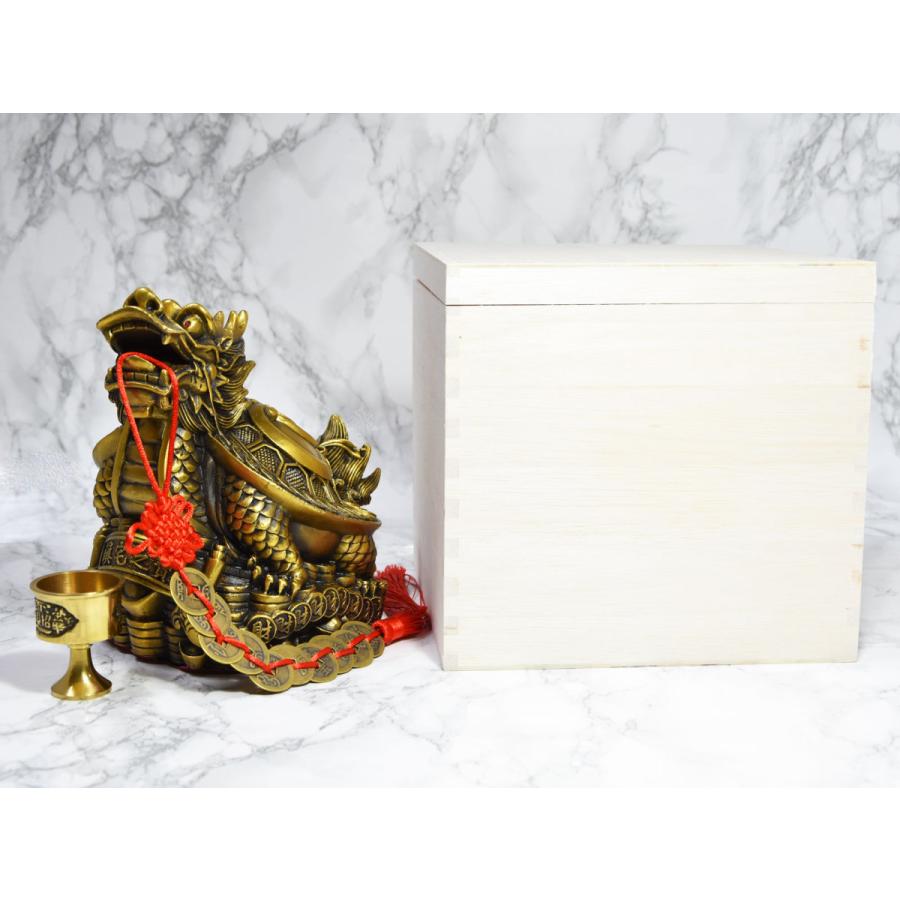 龍亀 風水 ロングイ 銅製 置物 八卦 大サイズ 銅杯 十帝銭付き 招財 金