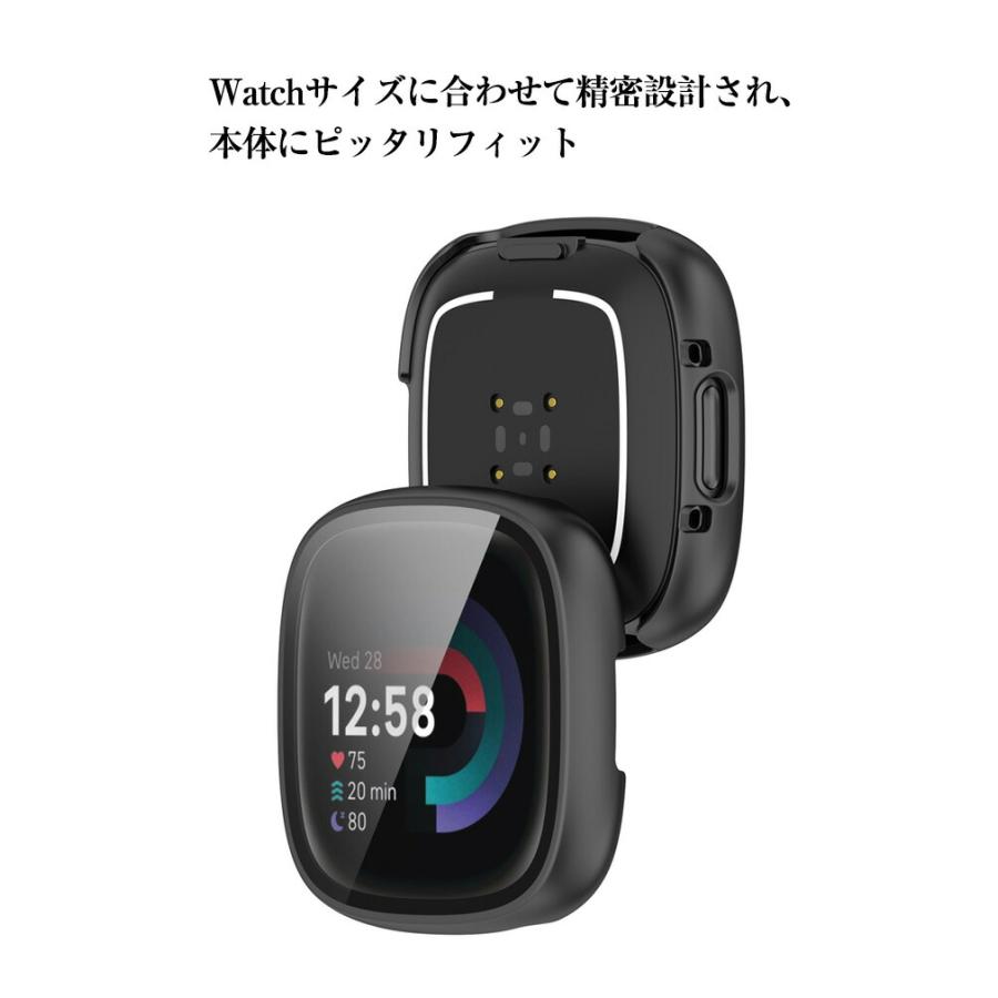 Fitbit Versa 4 Sense 2 クリアケース PC&強化ガラス 画面保護 2重構造