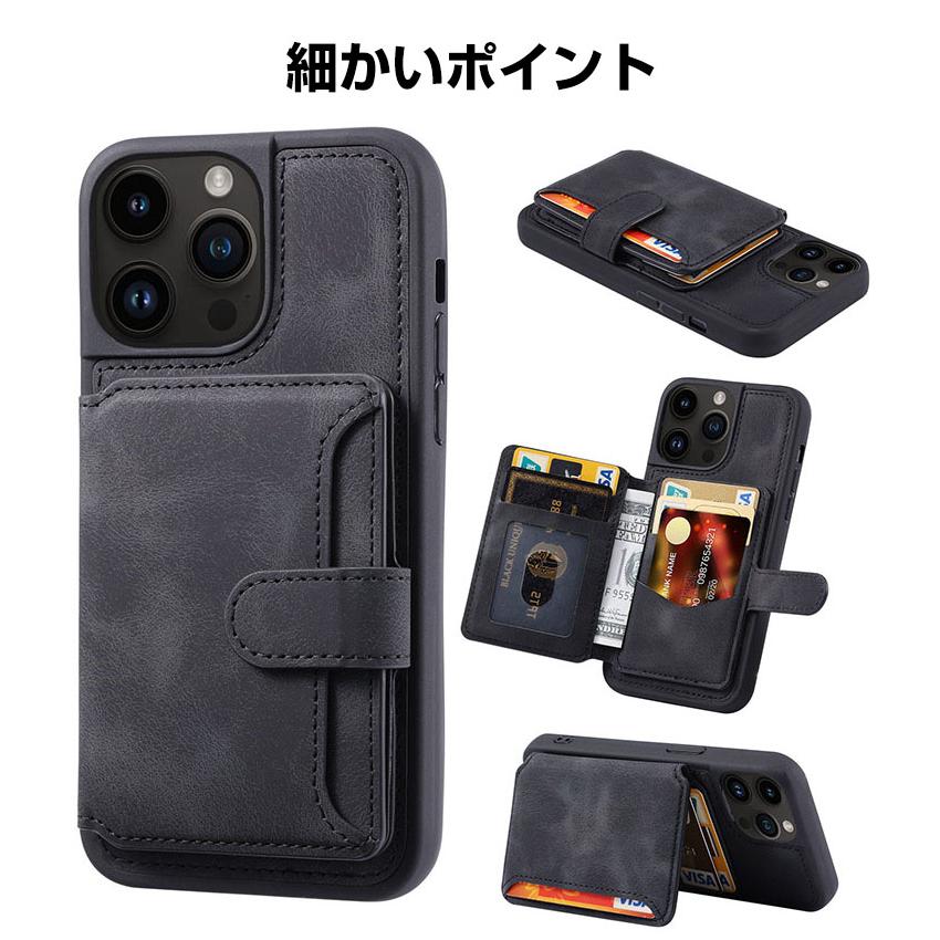 Apple iPhone 15 15 Plus 15 Pro 15 Pro Maxケース 背面カバー カード収納 スタンド機能 スキミング防止 CASE 衝撃防止 人気 強化ガラスフィルム おまけ付き｜coco-fit2018｜09