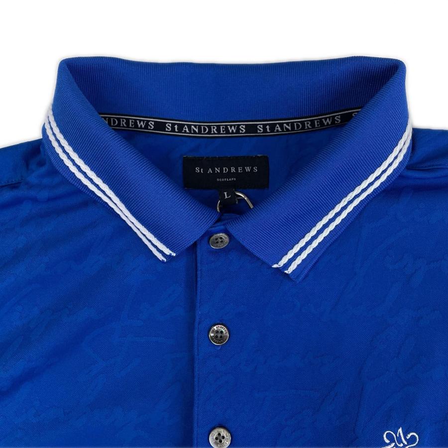 【美品】　St Andrews 半袖ポロシャツ 総柄 ネイビー　Lサイズ 中古【値下げ】セントアンドリュース StANDREWS メンズ 半袖ポロシャツ